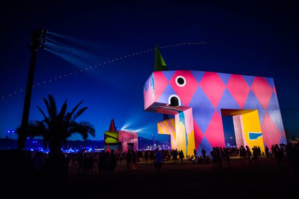 Giant art installation "is this what brings things into focus?" is lit up during Coachella Valley Music and Arts Festival in Indio on Saturday, April 15, 2017. (Photo by Watchara Phomicinda, The Press-Enterprise/SCNG)
